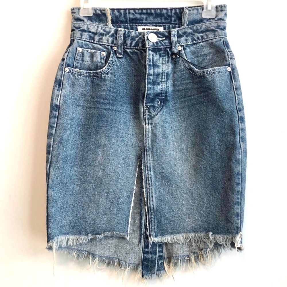 One Teaspoon Blue Society High Waist Denim Jean Skirt Size 25 NWT Boho Festival